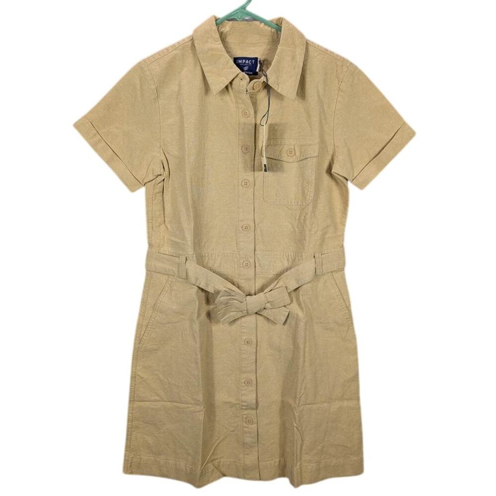 United By Blue Shirt Dress Womens Small Tan Short Sleeve Button Short Hemp